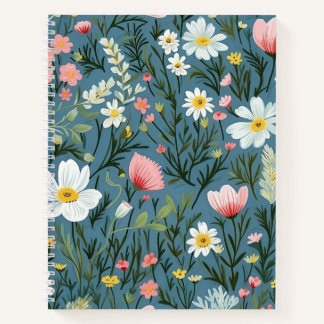 Blue Wildflower Meadow Cottagecore Floral Pattern Notebook