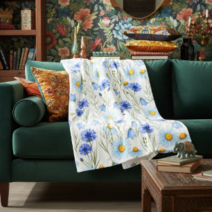 Blue Wildflower Meadow Fleece Blanket