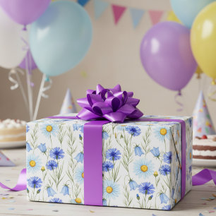 Blue Wildflower Meadow Wrapping Paper