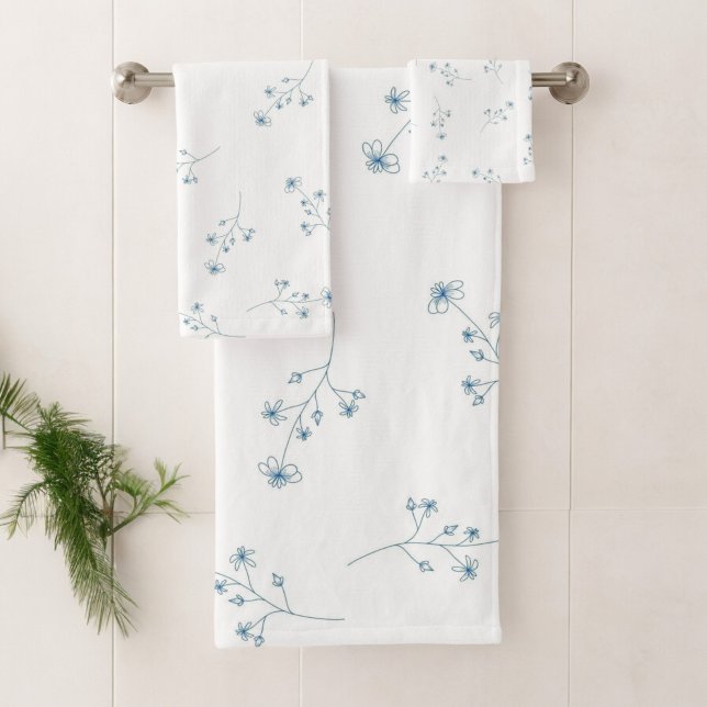 Blue Wildflower Pattern Bath Towel Set (Creator Uploaded)