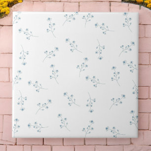 Blue Wildflower Pattern Ceramic Tile