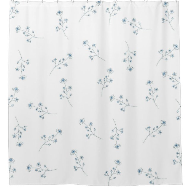 Blue Wildflower Pattern Shower Curtain (Front)