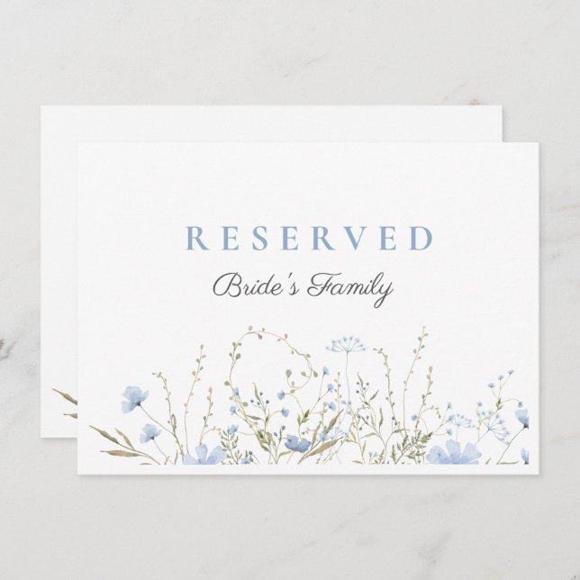Blue Wildflower Periwinkle Wedding Reserved Card (Front/Back)