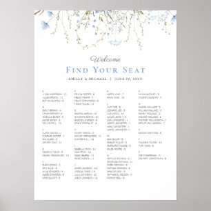 Blue Wildflower Periwinkle Wedding Seating Chart