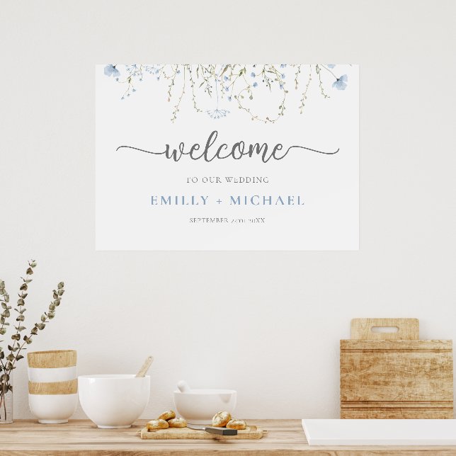 Blue Wildflower Periwinkle Wedding Welcome Sign (Kitchen)