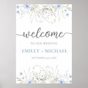 Blue Wildflower Periwinkle Wedding Welcome Sign