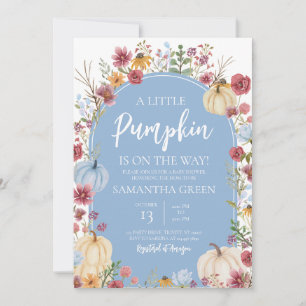  Blue Wildflower Pumpkin Baby Shower Invitation