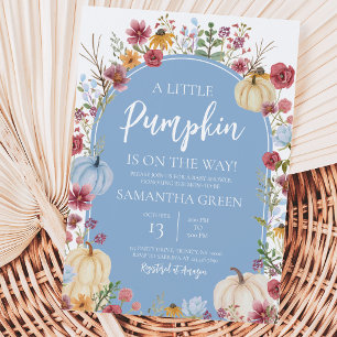 Blue Wildflower Pumpkin Baby Shower Invitation
