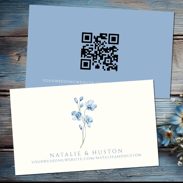 Blue Wildflower QR Code Bridal Shower Registry Enclosure Card (Creator Uploaded)
