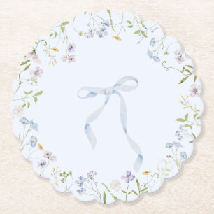 Blue Wildflower ribbon Bow baby shower Paper Coaster