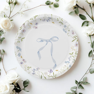 Blue Wildflower ribbon Bow baby shower Paper Plate