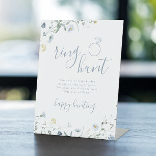 Blue Wildflower ring hunt boho bridal shower game Pedestal Sign
