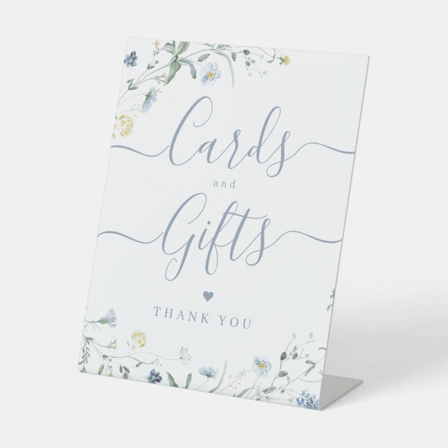 Blue Wildflower rustic Wedding Cards And Gifts Pedestal Sign (Front)