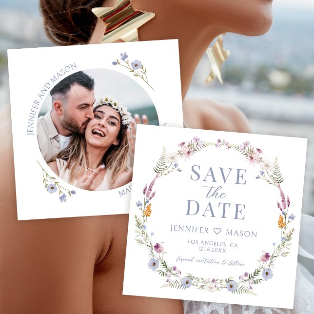 Blue wildflower Save the Date photo invitation (Creator Uploaded)
