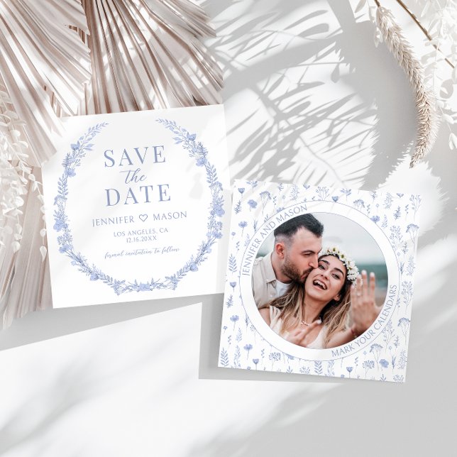 Blue wildflower Save the Date photo invitation (Creator Uploaded)