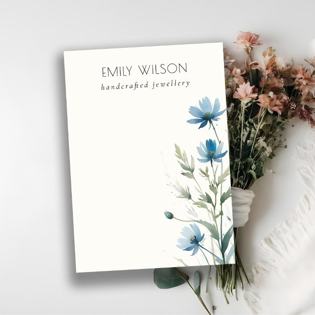 Blue Wildflower Watercolor Blank Jewellery Display Business Card (Creator Uploaded)