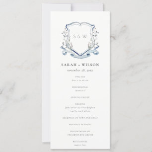 Blue Wildflower Watercolor Crest Wedding Program