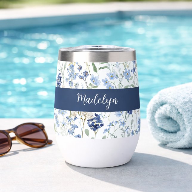 Blue Wildflower Watercolor Monogram Name (Creator Uploaded)