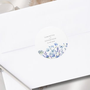 Blue Wildflower Watercolor Wedding  Classic Round Sticker