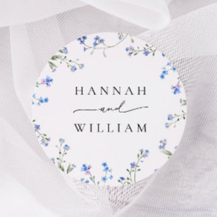 Blue Wildflower Wedding Classic Round Sticker