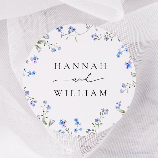 Blue Wildflower Wedding Classic Round Sticker (Creator Uploaded)