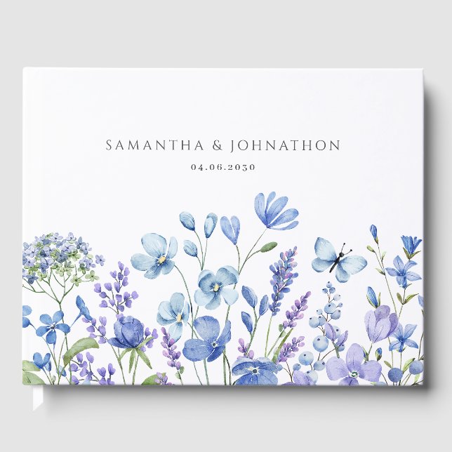 Blue Wildflower Wedding Guest Book (Front)