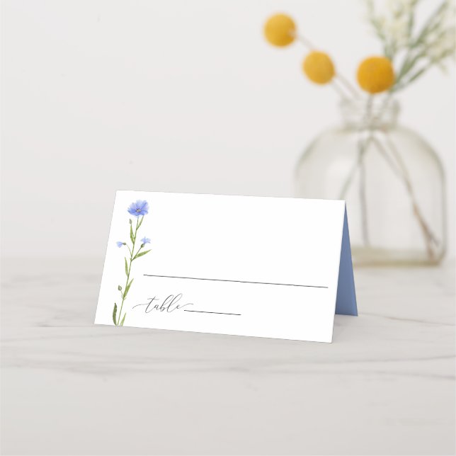 Blue Wildflower Wedding Guest Escort Place Card (Front)
