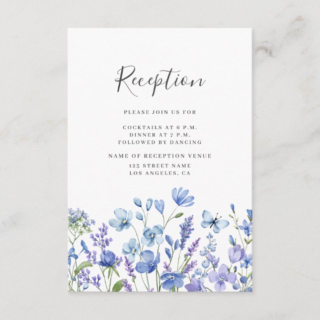  Blue Wildflower Wedding Reception Enclosure Card (Front)