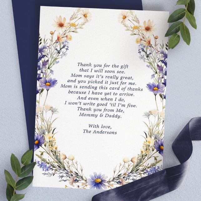 Blue Wildflower Wreath Baby Shower Thank You Card (Creator Uploaded)