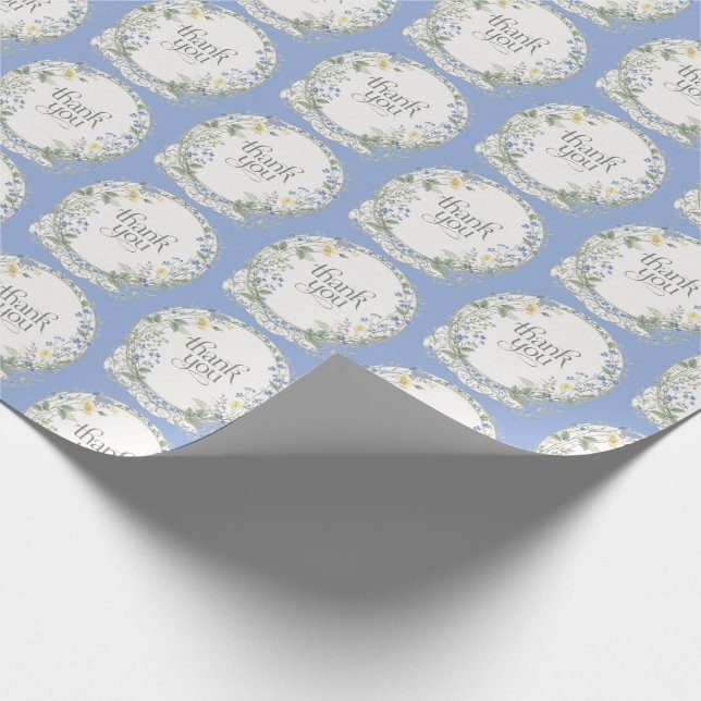 Blue Wildflower Wreath Elegant Botanical  Wrapping Paper (Corner)