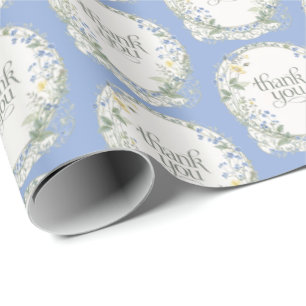Blue Wildflower Wreath Elegant Botanical  Wrapping Paper
