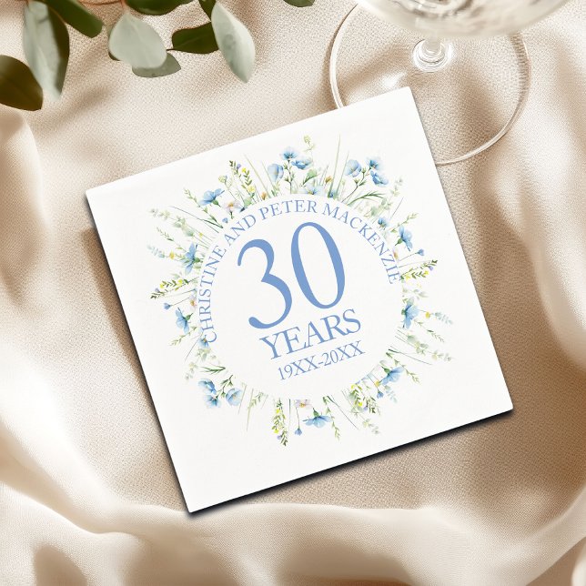 Blue Wildflowers Any Wedding Anniversary Year Napkin (Creator Uploaded)
