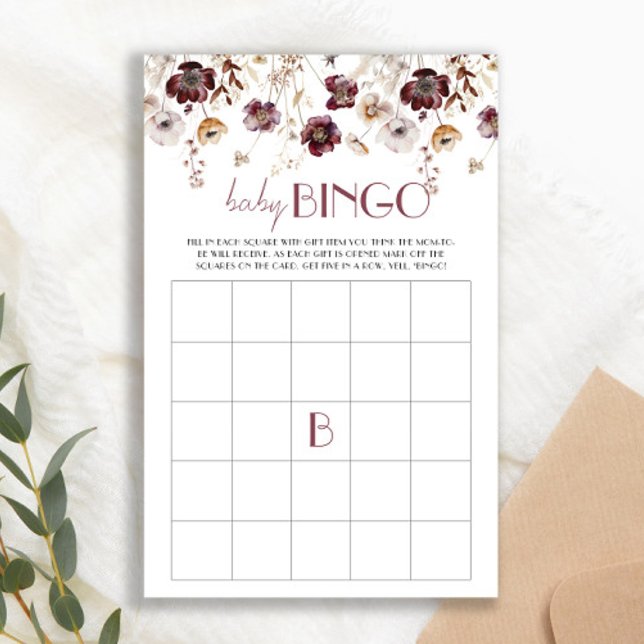 Blue Wildflowers Baby Shower Bingo Game Card (Creator Uploaded)