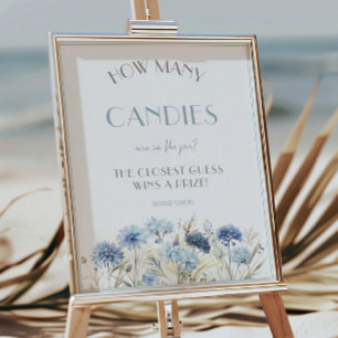 Blue Wildflowers Baby Shower How Many Candies Game Poster