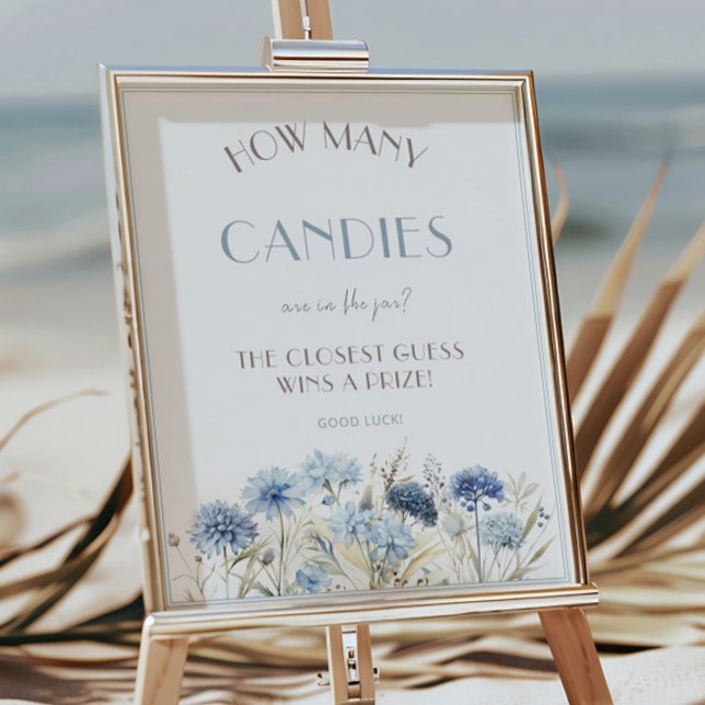 Blue Wildflowers Baby Shower How Many Candies Game Poster (Creator Uploaded)