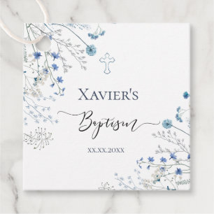 blue wildflowers Baptism Favour Tags
