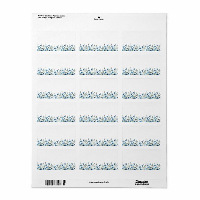 Blue Wildflowers Blank DIY Print Wedding Address Label (Full Sheet)