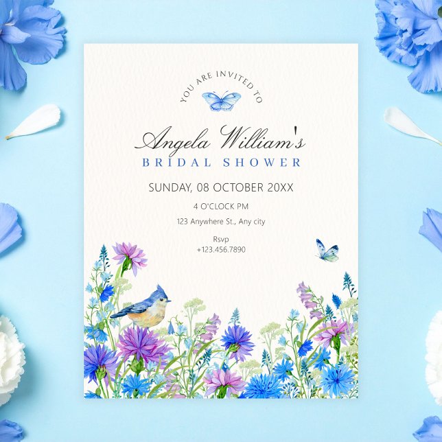 Blue wildflowers bridal shower invitation (Creator Uploaded)