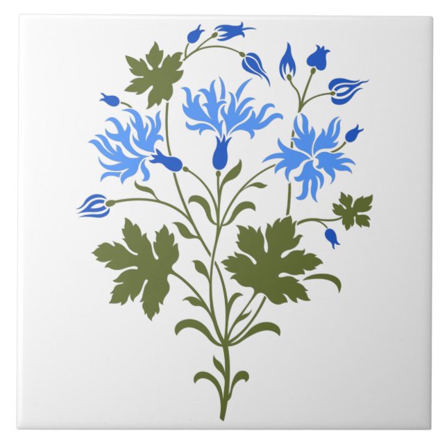 Blue Wildflowers Ceramic Tile (Front)