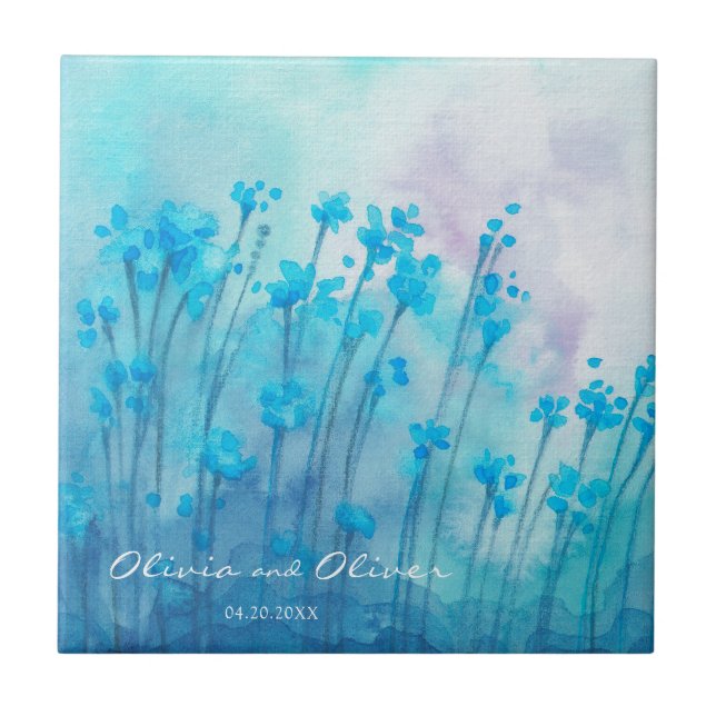 Blue Wildflowers Ceramic Tile (Front)