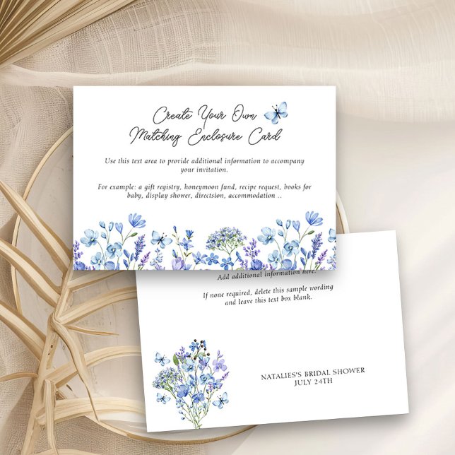 Blue Wildflowers Delicate Floral Blank Enclosure Card (Blank Enclosure Card to create your own custom details - Blue Wildflower Bridal Shower Collection
)