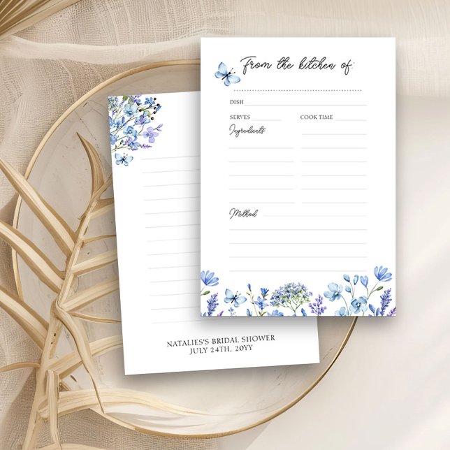 Blue Wildflowers Delicate Floral Recipe Card (Recipe Cards to share a favorite dish with the bride - Blue Wildflower Bridal Shower Collection
)