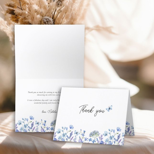 Blue Wildflowers Delicate Floral Thank You Card (Floral Thank You Card from my Blue Wildflower Bridal Shower Collection
)