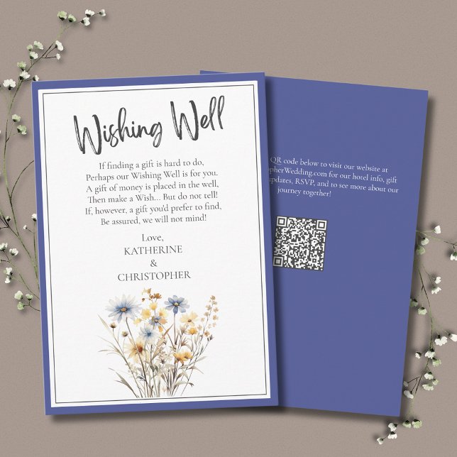 Blue Wildflowers Elegant Wedding Wishing Well Enclosure Card (Blue Wildflowers Elegant Wedding Wishing Well Enclosure Card with blue, yellow, beige flowers.)