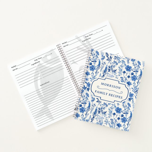 Blue Wildflowers Family Recipes Cookbook Notebook (Inside)