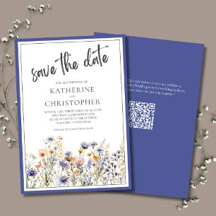 Blue Wildflowers Floral Modern Elegant Wedding Save The Date