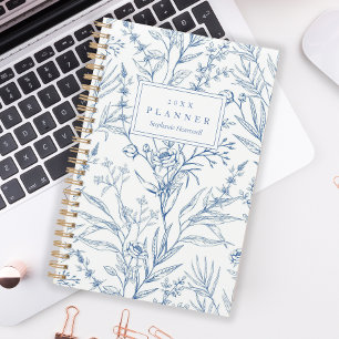 Blue Wildflowers Floral Pattern Monogram 2026 Planner