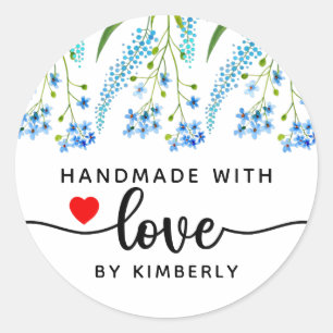 Blue Wildflowers Handmade with Love Classic Round Sticker