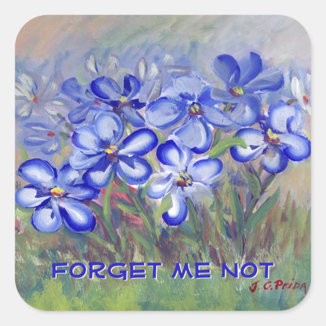 Blue Wildflowers in a Field Fine Art Painting Square Sticker (Front)