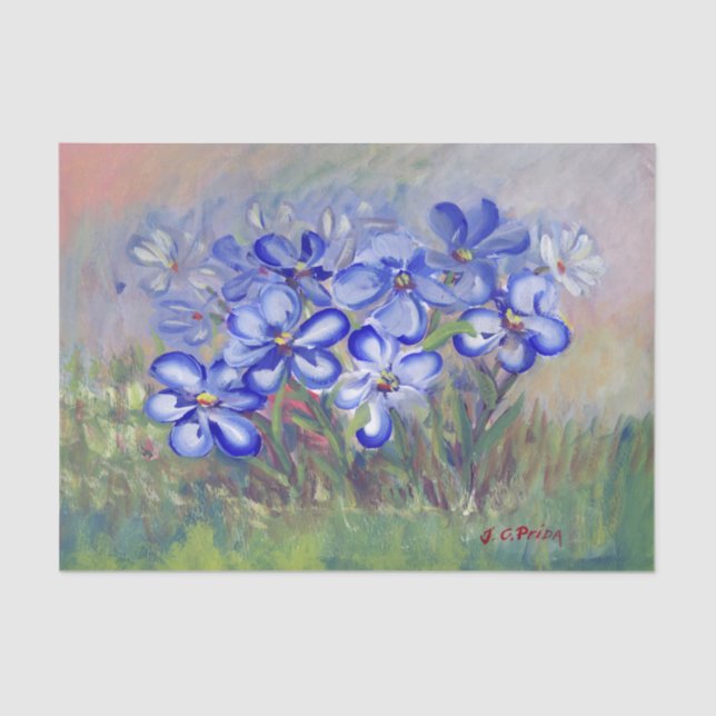 Blue Wildflowers in a Field Fine Art Painting Tissue Paper (Front)